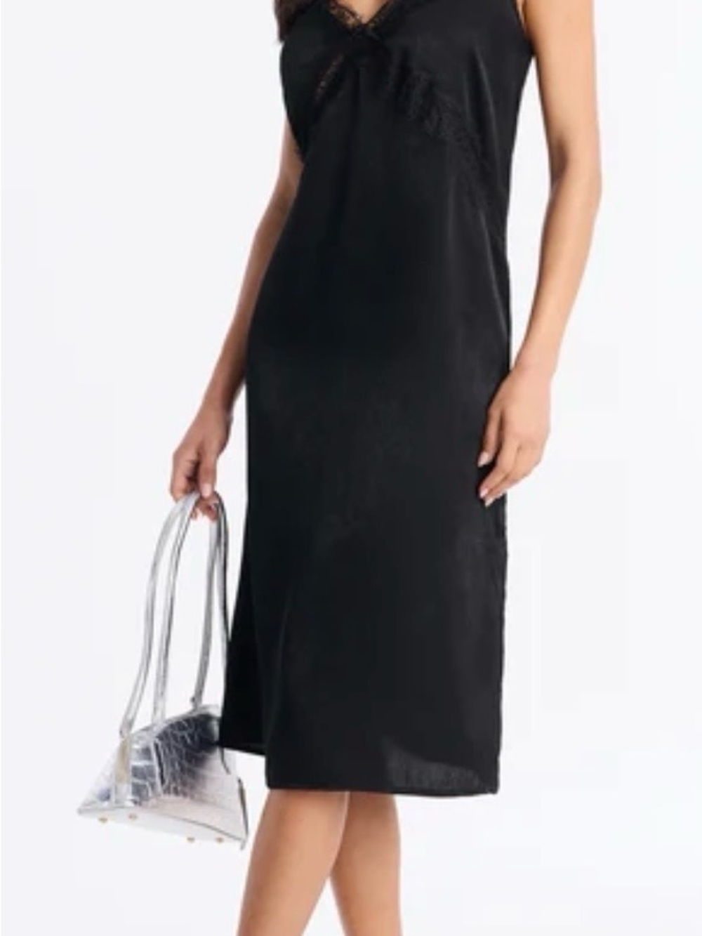 Elegant Black Slip Dress with Lace Trim